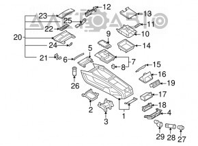 Consola centrală cu cotier și suporturi pentru pahare Audi Q7 4L 10-15 bej, zgârieturi, necesită curățare chimică