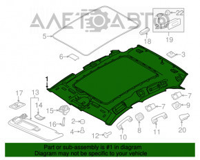 Acoperirea plafonului Porsche Macan 15-18, material textil negru, sub panoramă, pachet de lumină, ruptă, deteriorată, pentru curățare