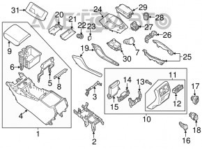 Capacul consolei centrale lateral dreapta Infiniti JX35 QX60 15-16 din piele, negru.