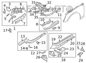 Клык усилителя переднего бампера правый Audi A5 F5 17- OEM