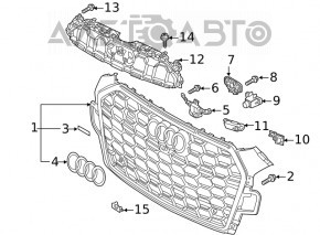 Grila radiatorului asamblată Audi A5 F5 20- fără cameră, neagră lucioasă, crom premium, prestigiu