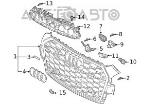 Grila radiatorului asamblată Audi A5 F5 20- pentru camera neagră mată, crom premium, prestigiu