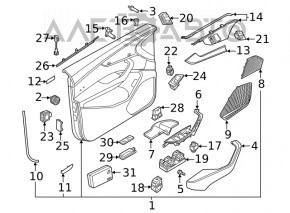 Обшивка двери карточка передняя правая Audi A5 F5 17-19 5D кожа черн, вставка под черное дерево, Bang and Olufsen, отсутствует подсветка