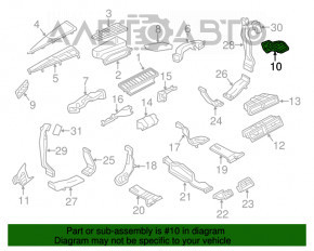 Grila de aerisire a panoului frontal al pasagerului Audi A6 C7 12-15, neagră, cu inserție cromată, crăpată pe crom