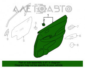 Обшивка двери карточка передняя правая Nissan Leaf 18-21 черная с черной вставкой кожа,подлокотник тряпка