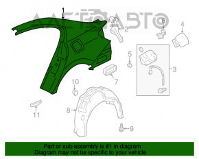 Aripa spate dreapta Honda Accord 13-17, vopsita în gri, reparată.