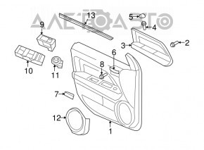 Capacul ușii față stânga Jeep Compass 11-16, negru cu inserție neagră din piele, cotieră din piele, cusătură albă, zgârieturi.