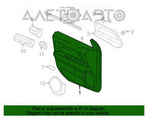 Cartelă de ornamente uși față stânga Jeep Compass 11-16 negru cu inserție din piele neagră, cotieră din cauciuc