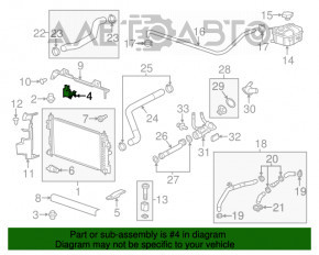 Suportul radiatorului, partea de sus, centru, dreapta, Chevrolet Malibu 13-15 hibrid.