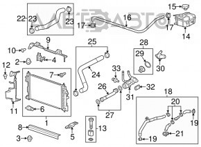 Suportul radiatorului, partea de sus, centru, stânga, Chevrolet Malibu 13-15 hibrid.