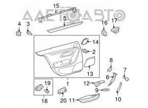 Capacul ușii spate stânga VW CC 08-17 negru cu inserție bej din piele, cotieră din piele, matriță cromată lucioasă, rupturi, zgârieturi, necesită curățare chimică.