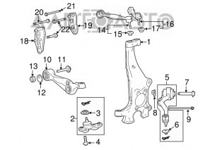 Maneta superioară din față dreapta pentru Lexus LS460 07-12 rwd, cu suport