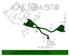 Traseul de evacuare intermediar cu rezonator pentru Jeep Grand Cherokee WK2 14-20 3.6, cu două tevi