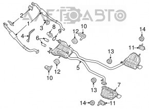 Traseul de evacuare intermediar cu rezonator pentru Jeep Grand Cherokee WK2 14-20 3.6, cu două tevi