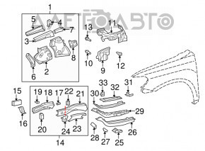 Partea din față stânga Toyota Highlander 08-13, pe caroserie, argintie, ruginită.