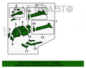 Partea din față dreapta a unui sfert de Lexus LS460 LS600h 07-12, de culoare neagră.