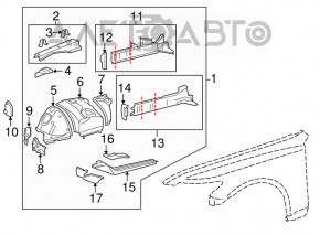 Partea din față dreapta a unui sfert de Lexus LS460 LS600h 07-12, de culoare neagră.