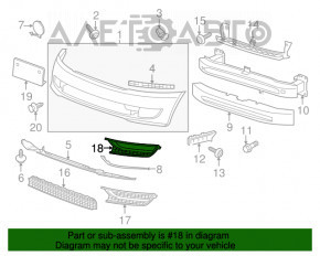 Grila bara fata stanga VW Passat b7 12-15 SUA sub PTF, fara ornamente, nou, original