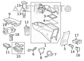 Consola centrală cu cotieră și suporturi pentru pahare pentru Toyota Prius 50 16- piele neagră.