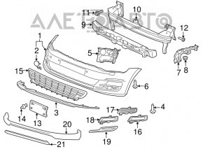 Bara față goală VW Golf 15-17 fără senzori de parcare, albastră, zgârieturi, crăpătură în fixare