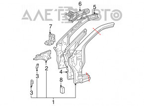 Partea din față dreapta a Toyota Highlander 01-07 fără grilă.