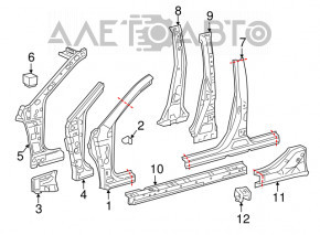 Bara fata, stâlpul superior, partea de prag fata stanga Toyota Camry v40 gri