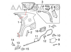 Aripa spate dreapta a un sfert Toyota Prius 2004-2009, verde, cu mufă