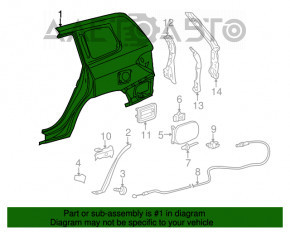 Aripa spate dreapta a un sfert Toyota Highlander 08-13.