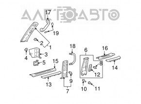 Capacul stâlpului central, partea de jos, stânga, pentru Lexus GX470 03-09, gri.