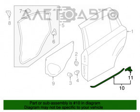 Garnitura ușii din partea dreapta spate jos pentru Subaru XV Crosstrek 13-17 este ruptă.