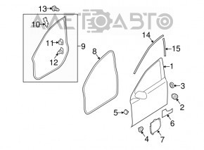 Garnitură de ușă pentru deschiderea ușii din față, dreapta, pentru Subaru Outback 10-14