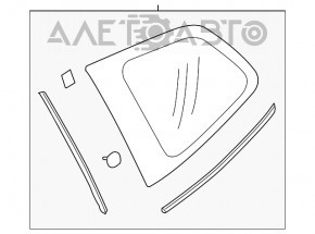 Geamul surd din spate, dreapta, al Subaru Forester 14-18 SJ, cu matriță, geamul are o nuanță de verde, garnitura este dezlipită