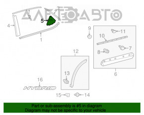 Panoul lateral din spate dreapta al ușii Lexus RX350 RX450h 16-22, triunghiular.