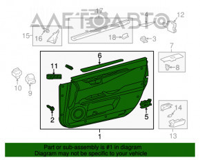 Capacul ușii, cartela din față dreapta Lexus ES300h ES350 13-18 negru cu inserție neagră din piele, cotiera din piele, ornamente din lemn lucios, memorie pentru scaune.