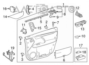 Обшивка двери карточка передняя левая Lexus RX350 RX450h 16-17 кожа, черная с серой вставкой