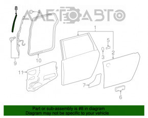 Уплотнитель двери задней правой Toyota Sienna 11-20 перед верхний