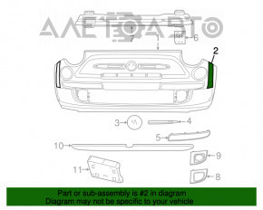 Suportul de prindere a bara fata, aripa dreapta Fiat 500 12-19