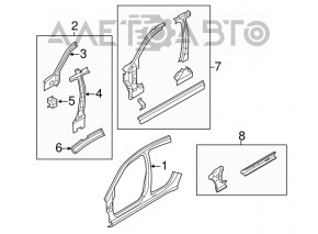 Bara caroserie centrală stânga Chrysler 200 11-14 cu prag, non-standard, tăiată, suport