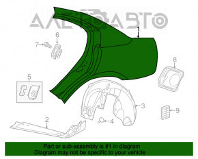 Aripa spate dreapta a un sfert Dodge Charger 15-20, gri