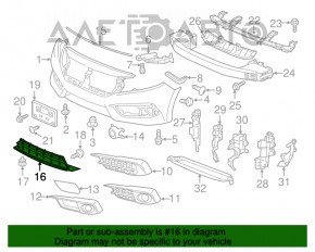 Grila inferioară a bara de protecție față centrală Honda Civic X FC 16-18 nouă originală OEM