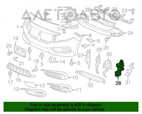 Deflectorul radiatorului stânga pentru Honda Civic X FC 16-18 este rupt în locul de fixare.