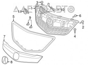 Grila de baza a radiatorului Acura MDX 14-16 pre-restilizare