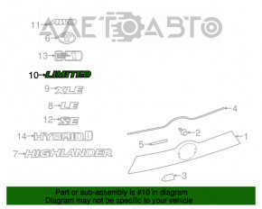 Emblema cu inscripția "LIMITED" de pe ușa portbagajului Toyota Highlander 14-19.