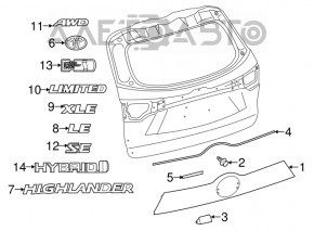Эмблема надпись XLE двери багажника Toyota Highlander 14-19