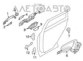 Mecanismul manetei ușii din față stânga Nissan Leaf 11-12