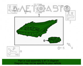 Far dreapta față asamblată Lexus RX350 RX450h 16-19 fără AFS LED 3 lentile