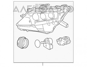 Фара передняя левая голая Lexus RX450h 10-12 дорест LED, под полировку