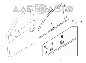 Garnitură ușă-sticlă față centrală stânga Hyundai Tucson 16-20, nouă, originală OEM