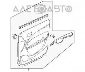 Capacul ușii dreapta față Acura MDX 14-16 gri cu inserție gri din piele, cotieră din piele, ornamente din lemn lucios, zgârieturi, deteriorare