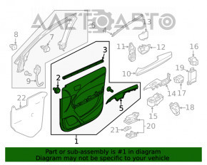 Capacul ușii dreapta față Acura MDX 14-16 gri cu inserție gri din piele, cotieră din piele, ornamente din lemn lucios, zgârieturi, deteriorare